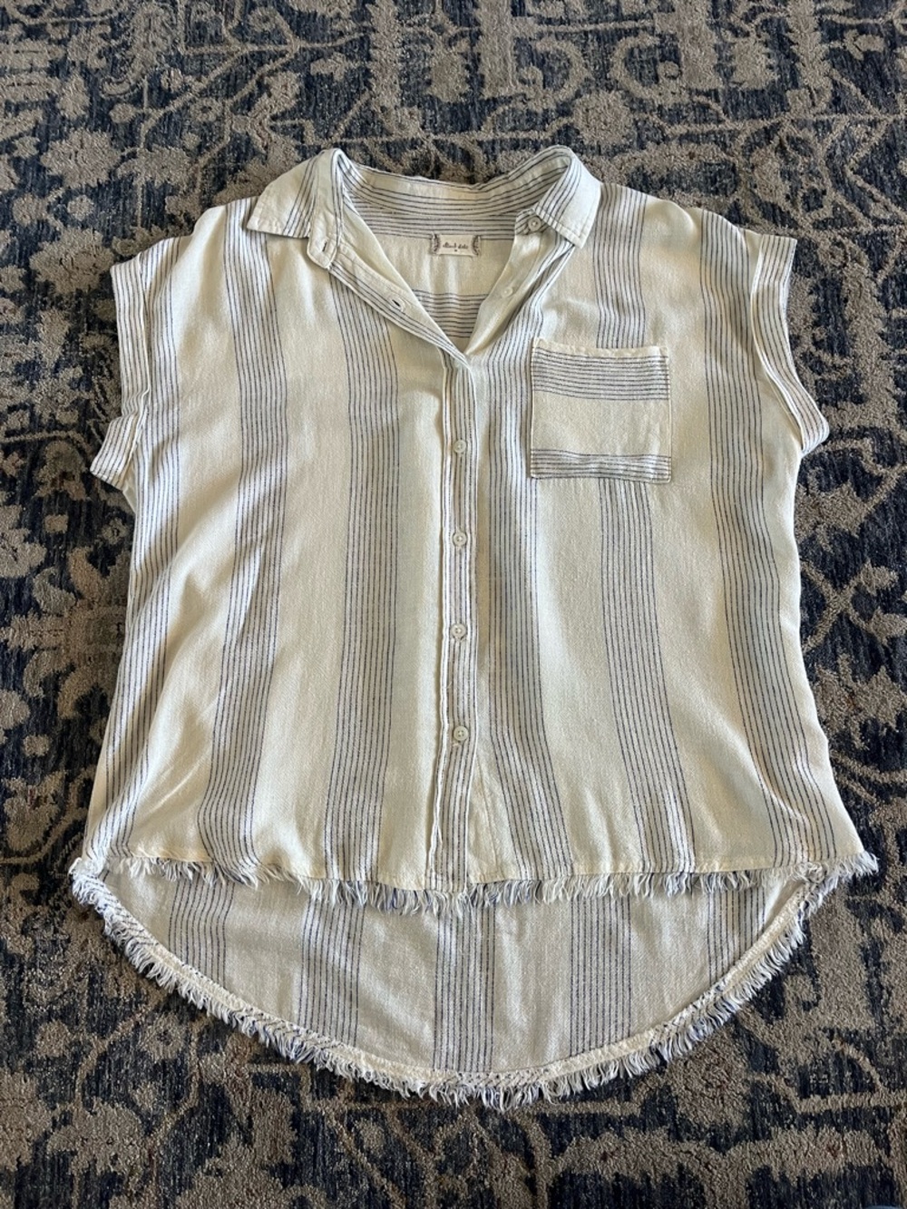 Altar'd State Cream Button-Front Striped Shirt